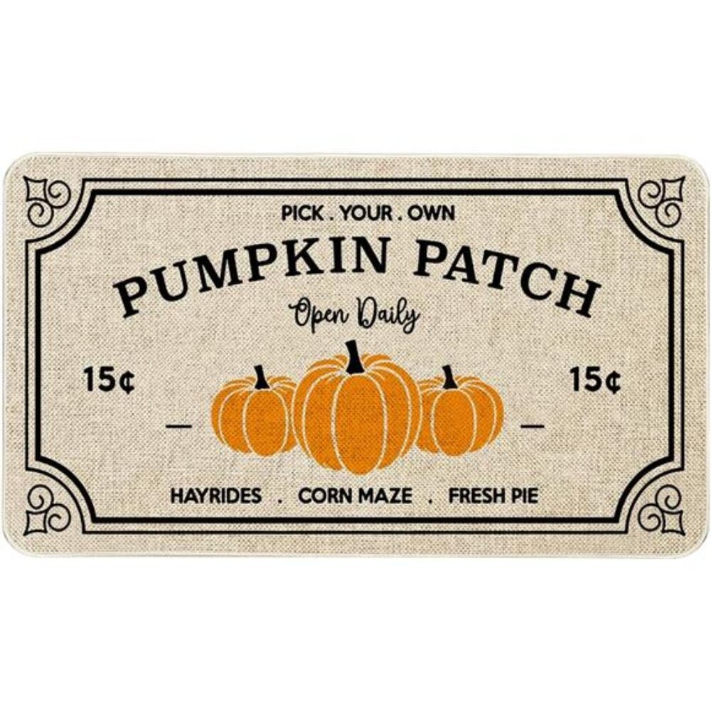 Fall Decor Door Mat 17x30 Inch Fall Farmhouse‎ Pumpkin Patch Indoor Floor Mat
